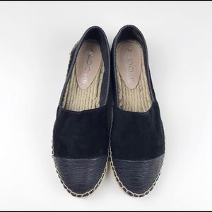 ALDO Black Snake Toe Cap Suede Espadrilles Flats
